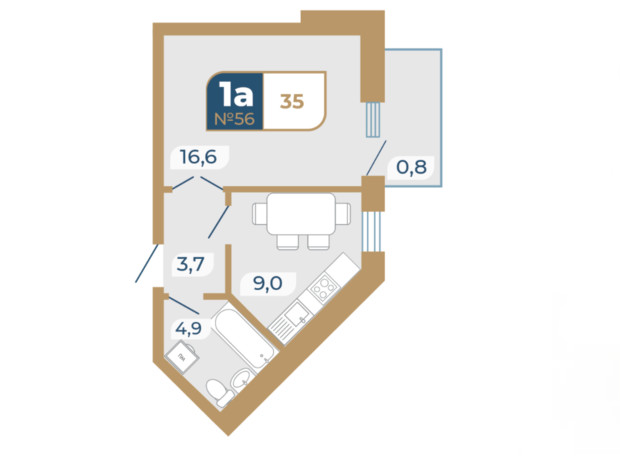 ЖК Добробуд: планування 1-кімнатної квартири 35 м²