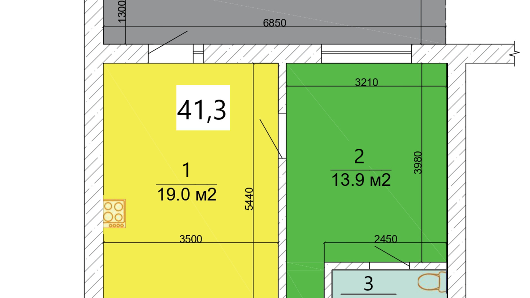 Планировка 1-комнатной квартиры в ЖК Маєток Боздош 41.3 м², фото 230366