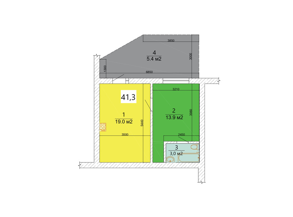 Планировка 1-комнатной квартиры в ЖК Маєток Боздош 41.3 м², фото 230366 Планировка 1-комнатной квартиры в ЖК Маєток Боздош 41.3 м², фото 230366