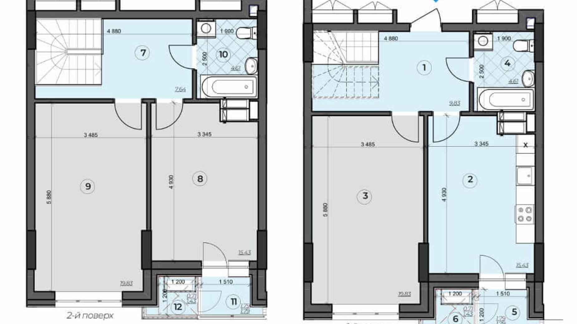 Планировка много­уровневой квартиры в ЖК Crystal Residence 102.21 м², фото 230371