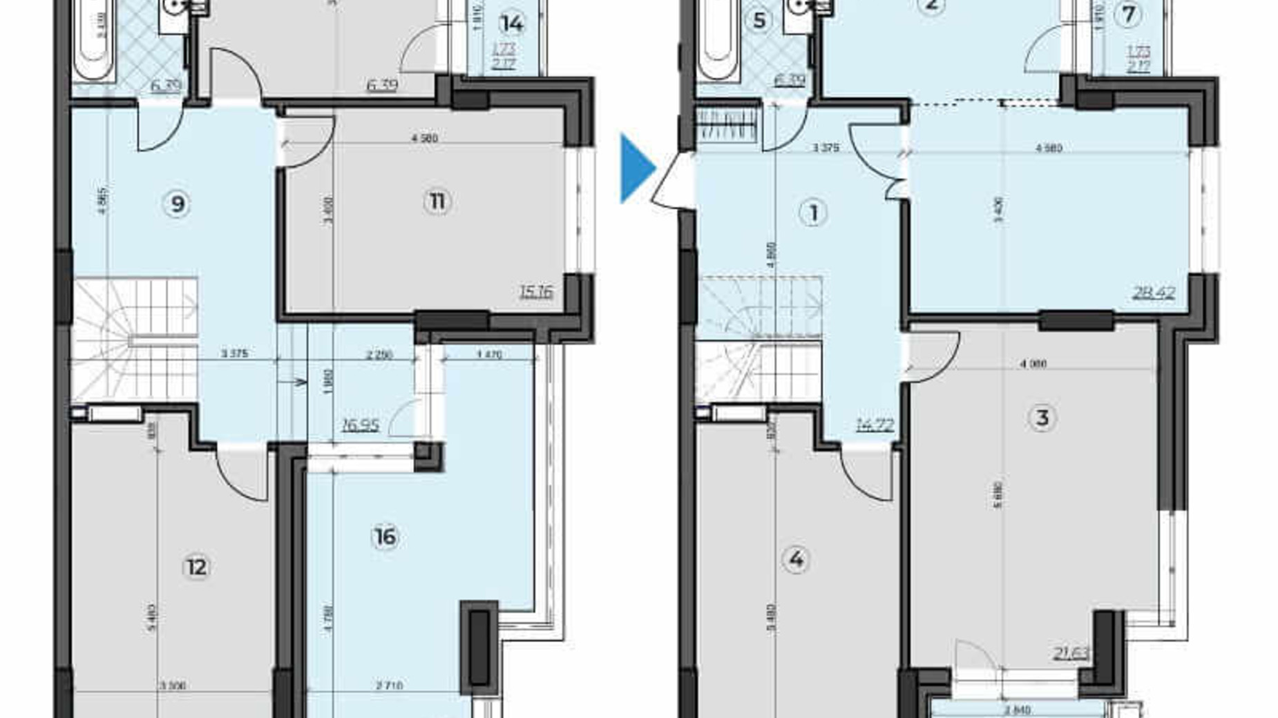 Планировка много­уровневой квартиры в ЖК Crystal Residence 170.85 м², фото 230373