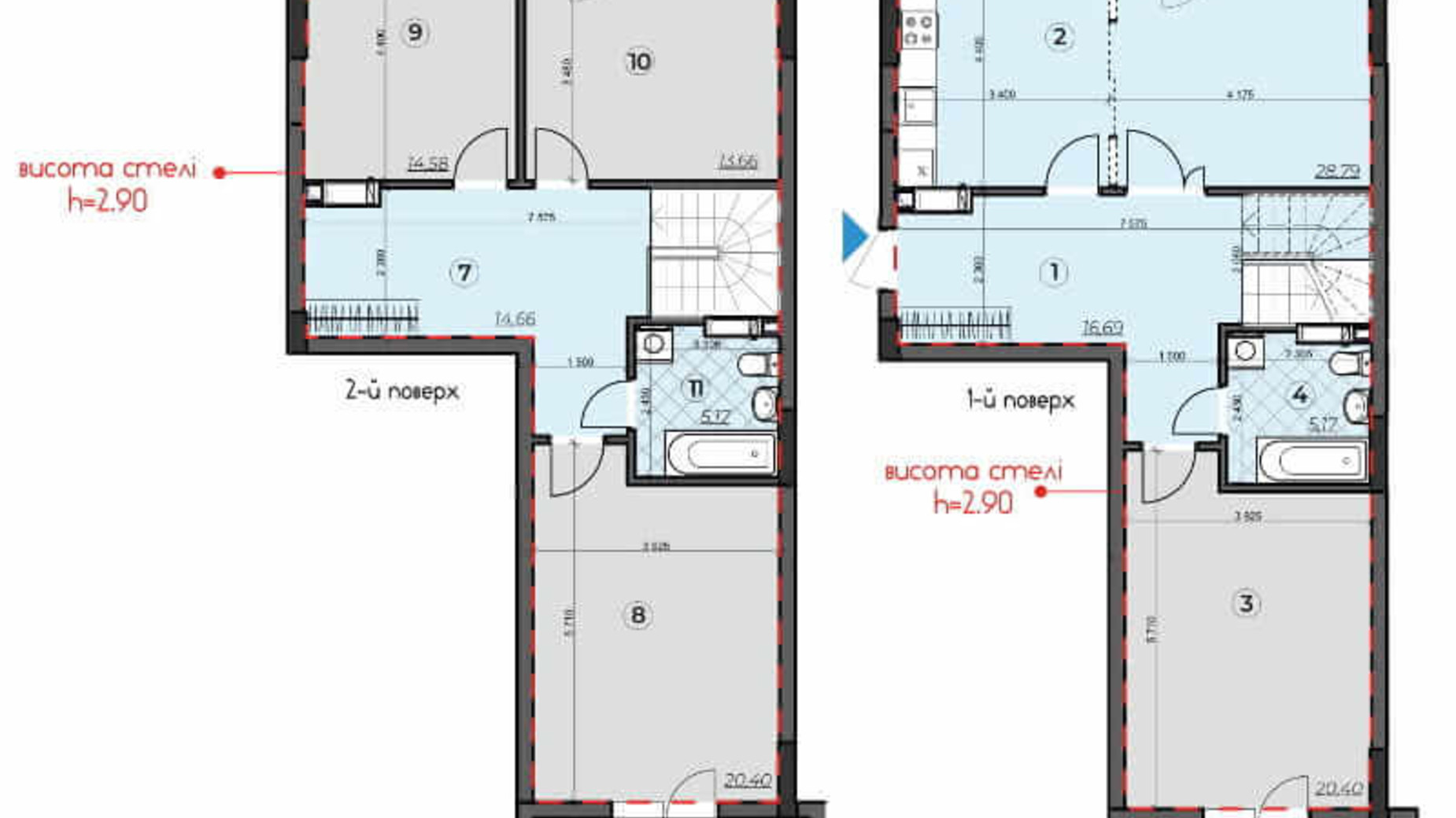 Планировка много­уровневой квартиры в ЖК Crystal Residence 153.3 м², фото 230374