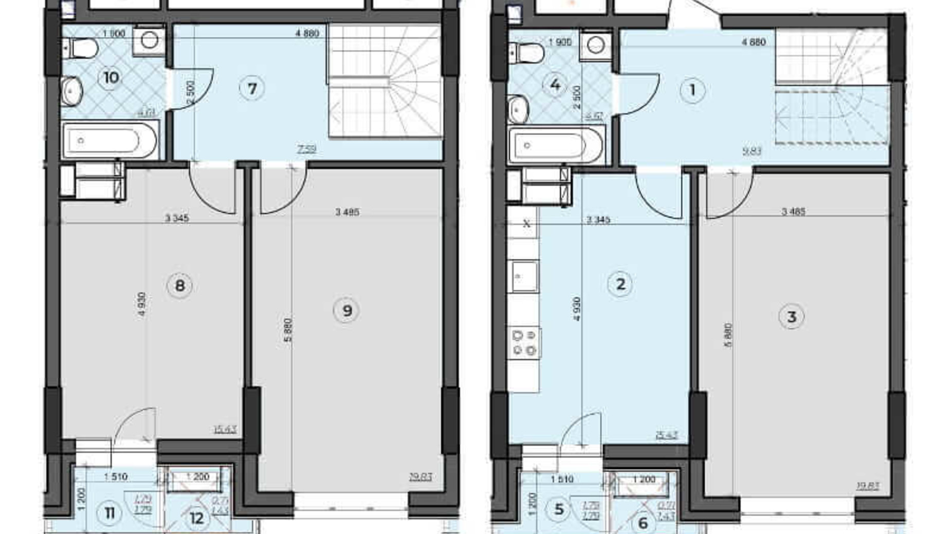 Планировка много­уровневой квартиры в ЖК Crystal Residence 102.16 м², фото 230375