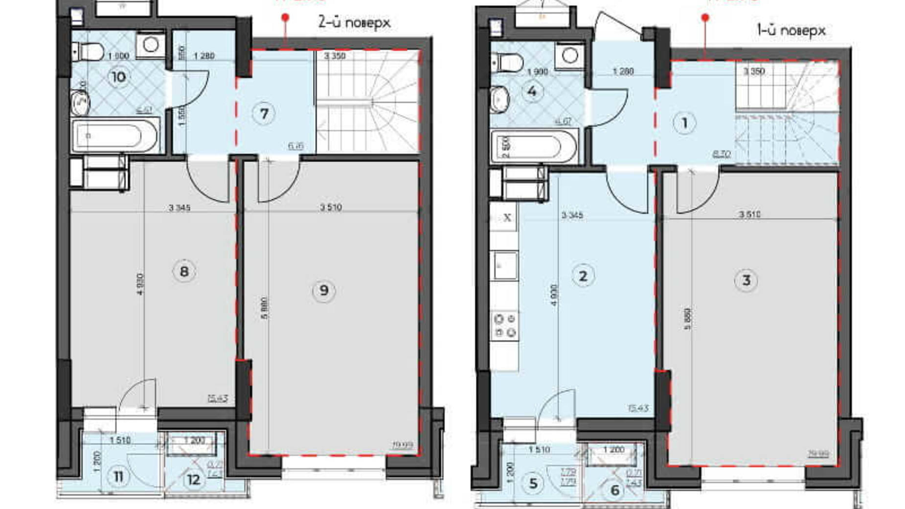 Планування багато­рівневої квартири в ЖК Crystal Residence 124.14 м², фото 230376