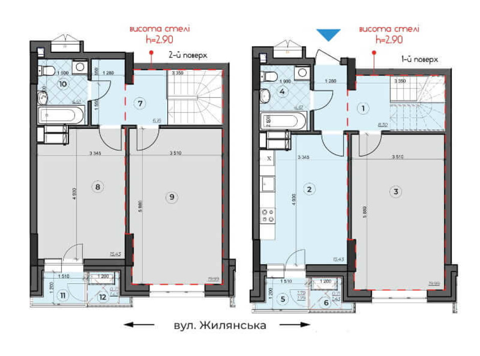 Планировка многоуровневой квартиры в ЖК Crystal Residence (Кристал Резиденс) 99.52 м², фото 230376 Планировка многоуровневой квартиры в ЖК Crystal Residence (Кристал Резиденс) 99.52 м², фото 230376