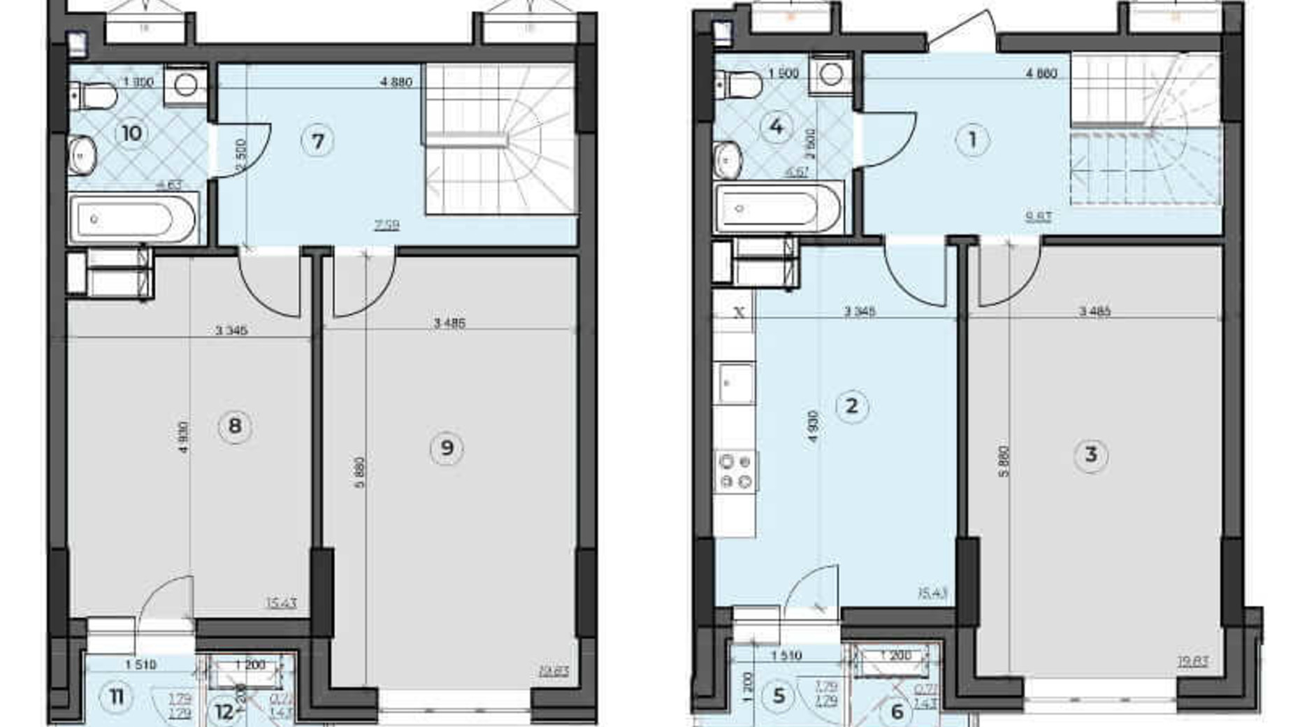 Планировка много­уровневой квартиры в ЖК Crystal Residence 102.18 м², фото 230377