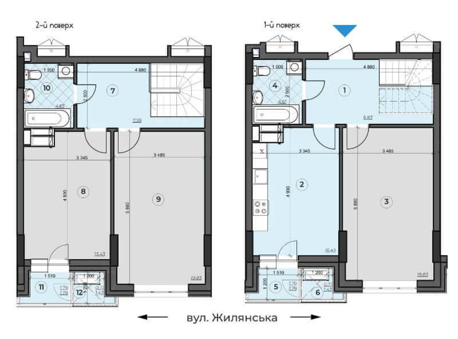 Планировка многоуровневой квартиры в ЖК Crystal Residence 102.18 м², фото 230377 Планировка многоуровневой квартиры в ЖК Crystal Residence 102.18 м², фото 230377