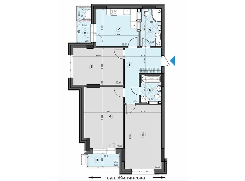 Планировка 3-комнатной квартиры в ЖК Crystal Residence 93.94 м², фото 230378 Планировка 3-комнатной квартиры в ЖК Crystal Residence 93.94 м², фото 230378