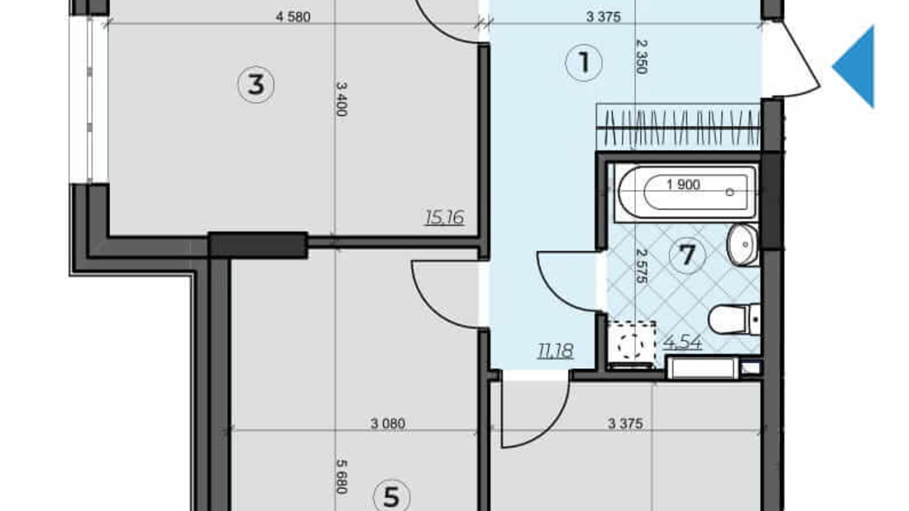 Планування 3-кімнатної квартири в ЖК Crystal Residence 90.36 м², фото 230379