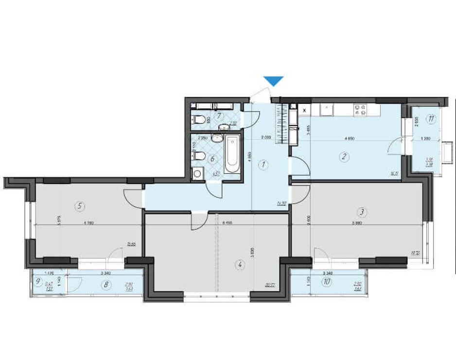 Планировка 3-комнатной квартиры в ЖК Crystal Residence 103.63 м², фото 230390 Планировка 3-комнатной квартиры в ЖК Crystal Residence 103.63 м², фото 230390