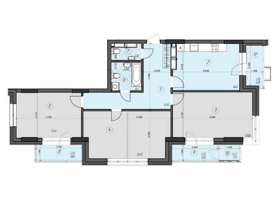 Планировка 3-комнатной квартиры в ЖК Crystal Residence (Кристал Резиденс) 103.63 м², фото 230391 Планировка 3-комнатной квартиры в ЖК Crystal Residence (Кристал Резиденс) 103.63 м², фото 230391