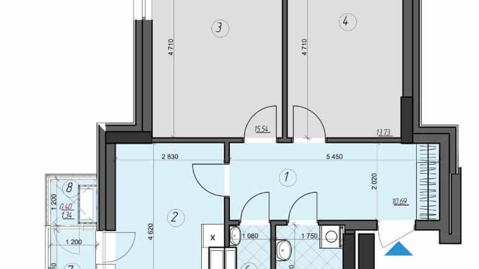 Планировка 2-комнатной квартиры в ЖК Crystal Residence 124.14 м², фото 230392