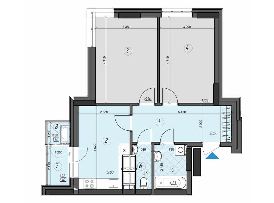 Планировка 2-комнатной квартиры в ЖК Crystal Residence (Кристал Резиденс) 60.68 м², фото 230392 Планировка 2-комнатной квартиры в ЖК Crystal Residence (Кристал Резиденс) 60.68 м², фото 230392