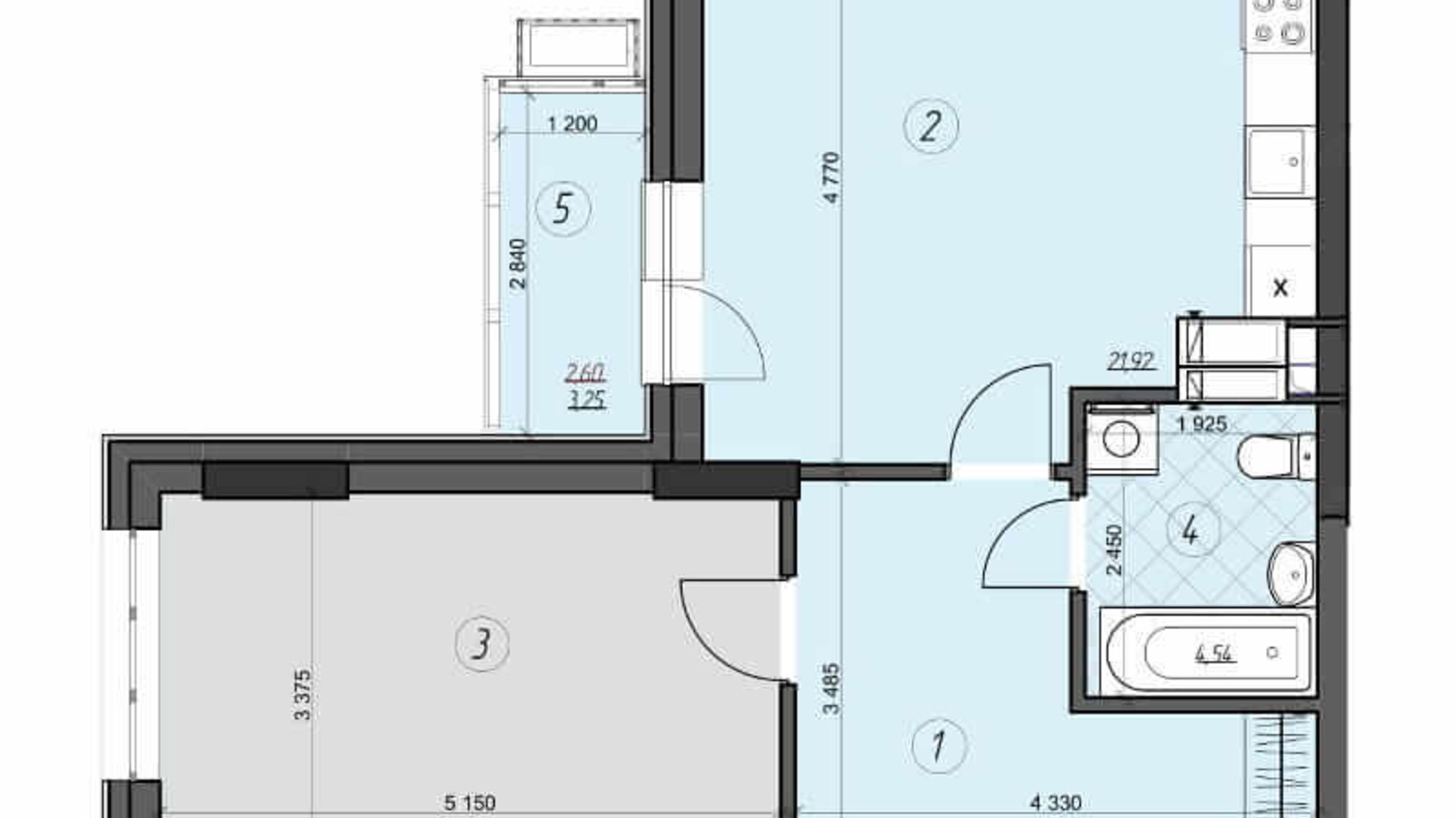 Планування 1-кімнатної квартири в ЖК Crystal Residence 103.63 м², фото 230393