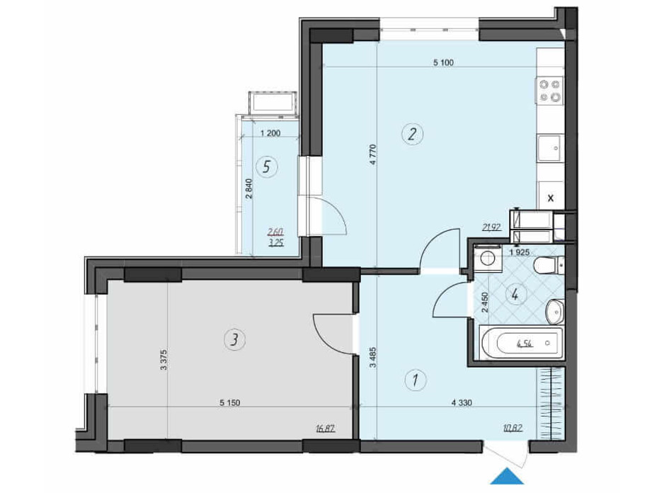 Планировка 1-комнатной квартиры в ЖК Crystal Residence 56.88 м², фото 230393 Планировка 1-комнатной квартиры в ЖК Crystal Residence 56.88 м², фото 230393