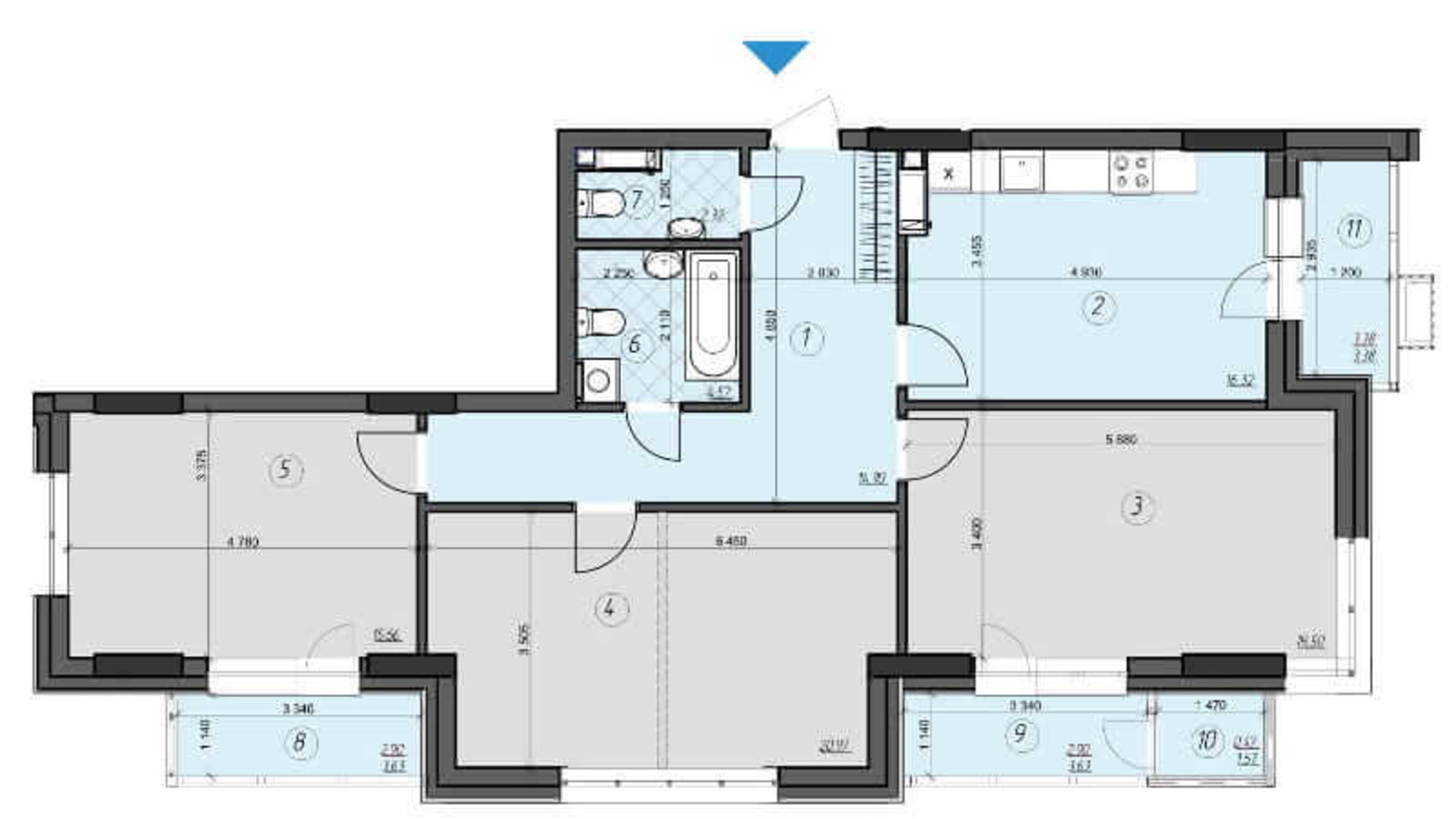 Планування 3-кімнатної квартири в ЖК Crystal Residence 124.14 м², фото 230394