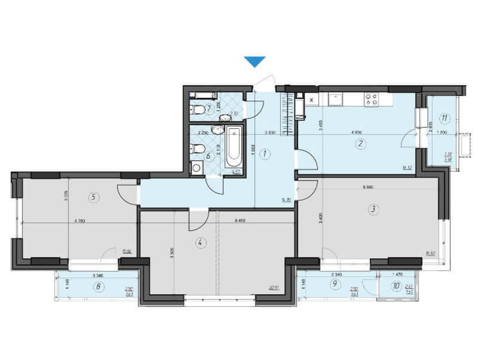 Планировка 3-комнатной квартиры в ЖК Crystal Residence 104.06 м², фото 230394 Планировка 3-комнатной квартиры в ЖК Crystal Residence 104.06 м², фото 230394
