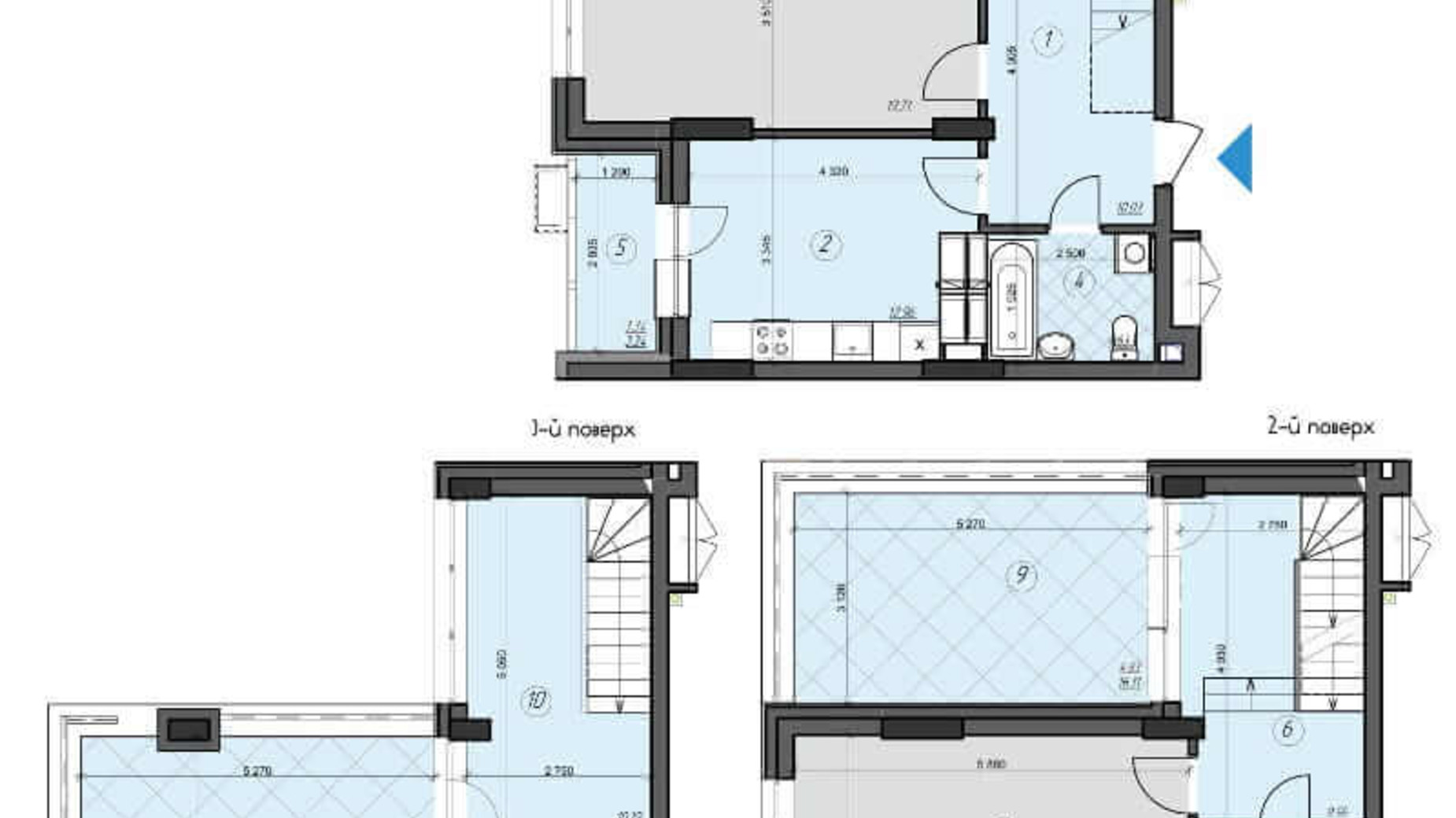 Планировка много­уровневой квартиры в ЖК Crystal Residence 107.47 м², фото 230397