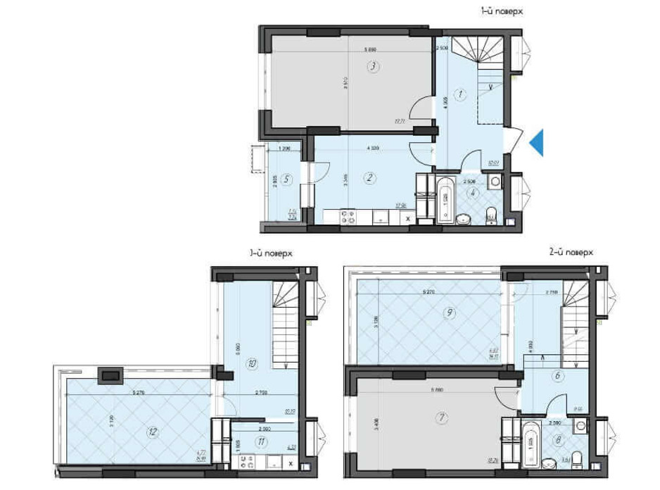 Планировка многоуровневой квартиры в ЖК Crystal Residence (Кристал Резиденс) 107.47 м², фото 230397 Планировка многоуровневой квартиры в ЖК Crystal Residence (Кристал Резиденс) 107.47 м², фото 230397