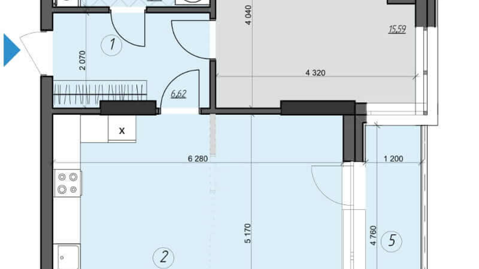 Планування 1-кімнатної квартири в ЖК Crystal Residence 124.14 м², фото 230398