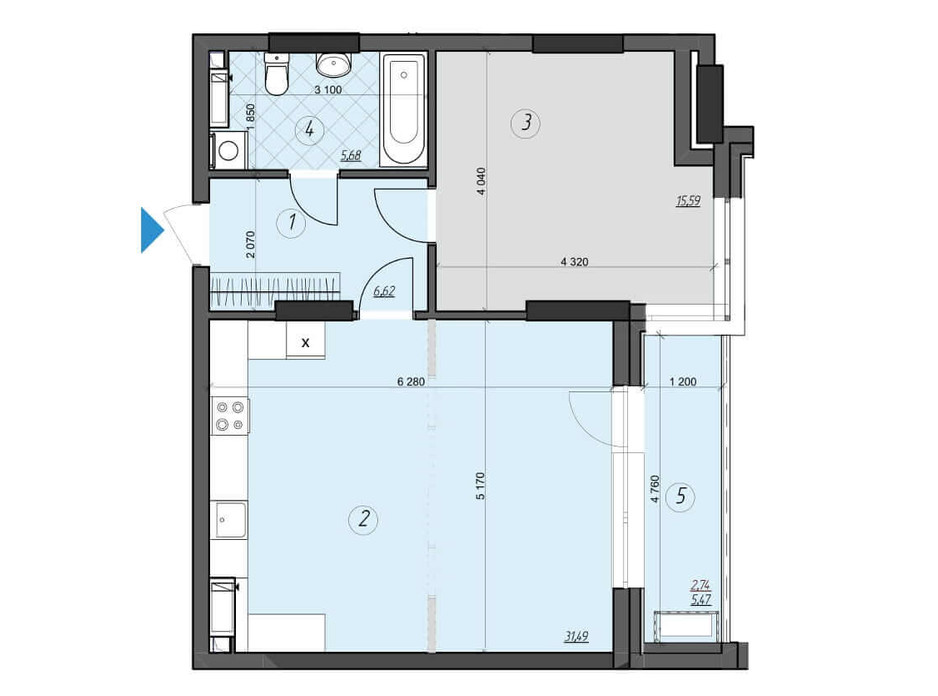 Планировка 1-комнатной квартиры в ЖК Crystal Residence (Кристал Резиденс) 62.15 м², фото 230398 Планировка 1-комнатной квартиры в ЖК Crystal Residence (Кристал Резиденс) 62.15 м², фото 230398