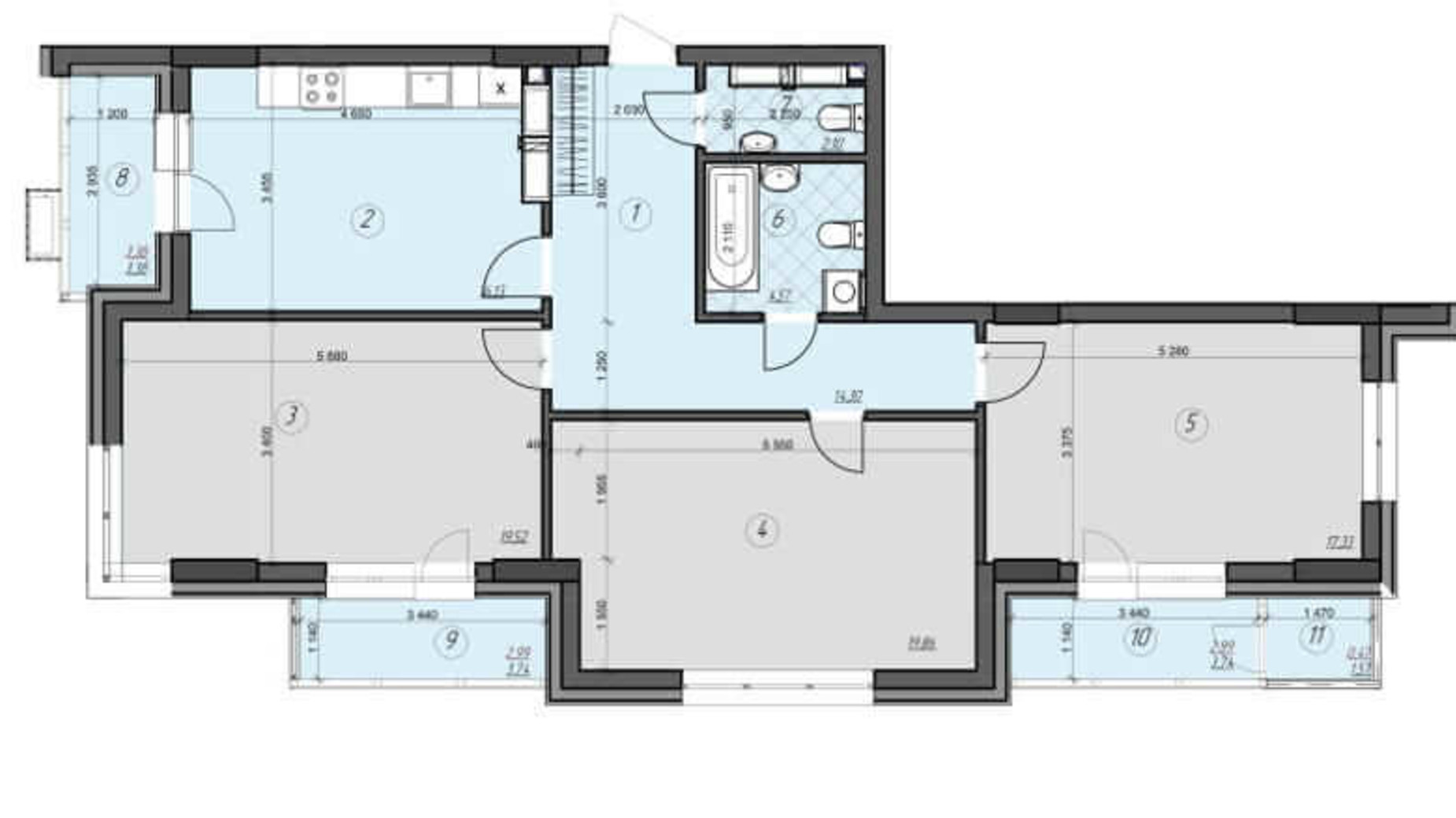 Планировка 3-комнатной квартиры в ЖК Crystal Residence 103.64 м², фото 230413