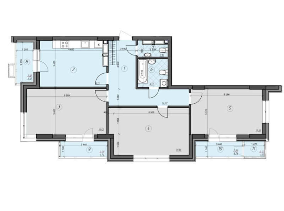 Планировка 3-комнатной квартиры в ЖК Crystal Residence (Кристал Резиденс) 103.64 м², фото 230413 Планировка 3-комнатной квартиры в ЖК Crystal Residence (Кристал Резиденс) 103.64 м², фото 230413