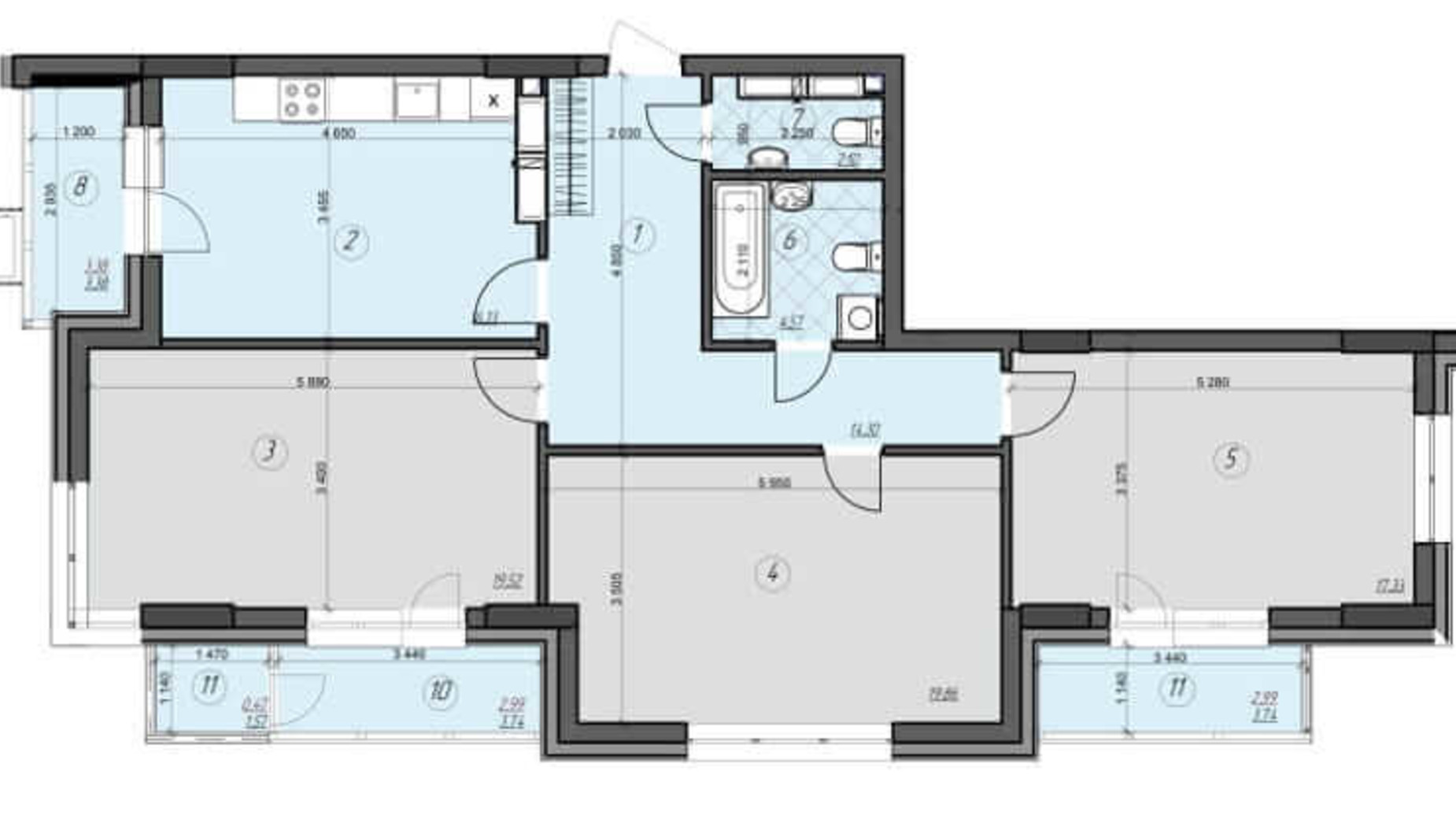 Планировка 3-комнатной квартиры в ЖК Crystal Residence 49.31 м², фото 230414