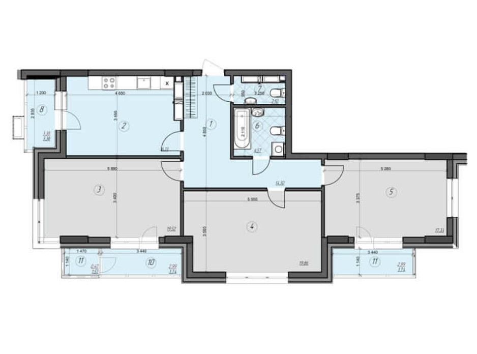 Планування 3-кімнатної квартири в ЖК Crystal Residence 103.64 м², фото 230414 Планування 3-кімнатної квартири в ЖК Crystal Residence 103.64 м², фото 230414