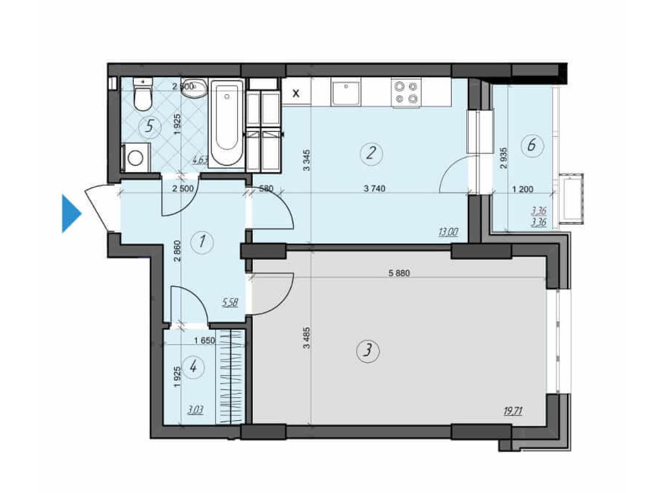 Планировка 1-комнатной квартиры в ЖК Crystal Residence (Кристал Резиденс) 49.31 м², фото 230415 Планировка 1-комнатной квартиры в ЖК Crystal Residence (Кристал Резиденс) 49.31 м², фото 230415
