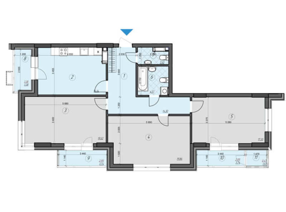 Планировка 3-комнатной квартиры в ЖК Crystal Residence 104.07 м², фото 230416 Планировка 3-комнатной квартиры в ЖК Crystal Residence 104.07 м², фото 230416