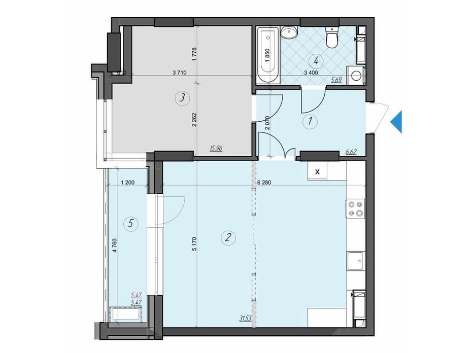 Планировка 1-комнатной квартиры в ЖК Crystal Residence 65.27 м², фото 230418 Планировка 1-комнатной квартиры в ЖК Crystal Residence 65.27 м², фото 230418