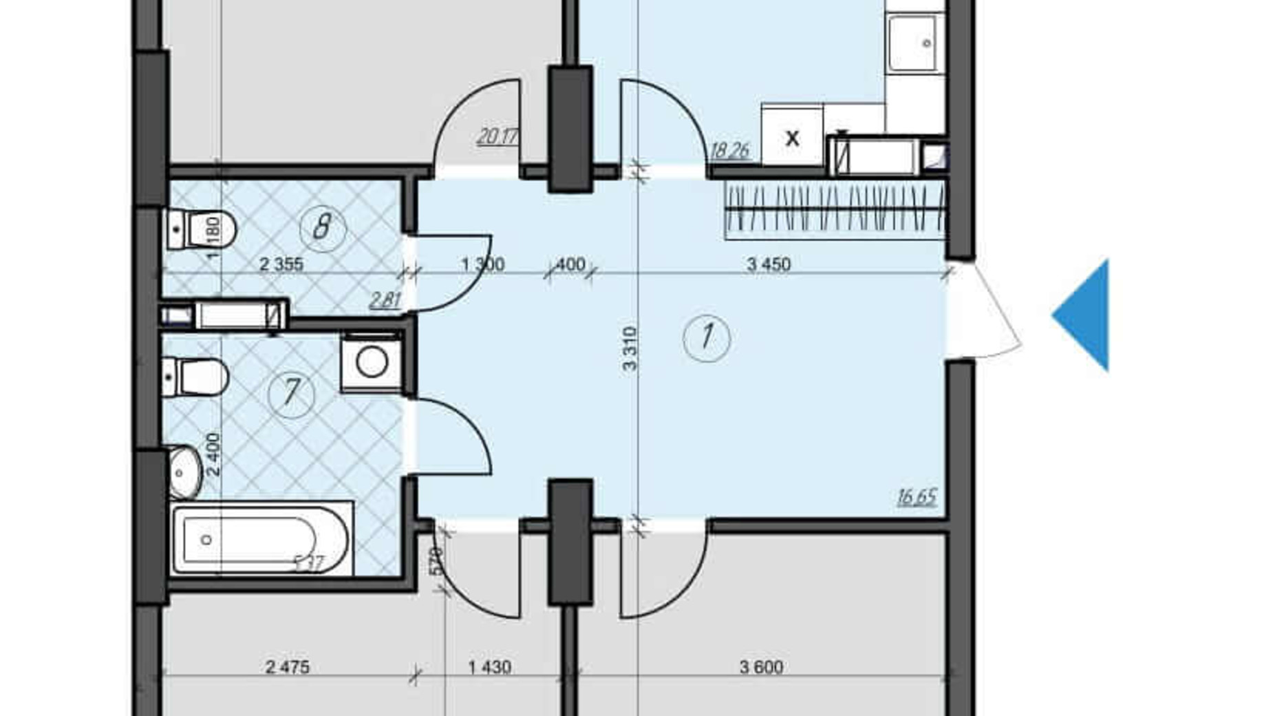 Планування 3-кімнатної квартири в ЖК Crystal Residence 120.39 м², фото 230420