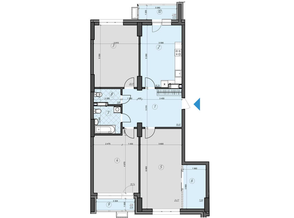 Планировка 3-комнатной квартиры в ЖК Crystal Residence (Кристал Резиденс) 120.39 м², фото 230420 Планировка 3-комнатной квартиры в ЖК Crystal Residence (Кристал Резиденс) 120.39 м², фото 230420