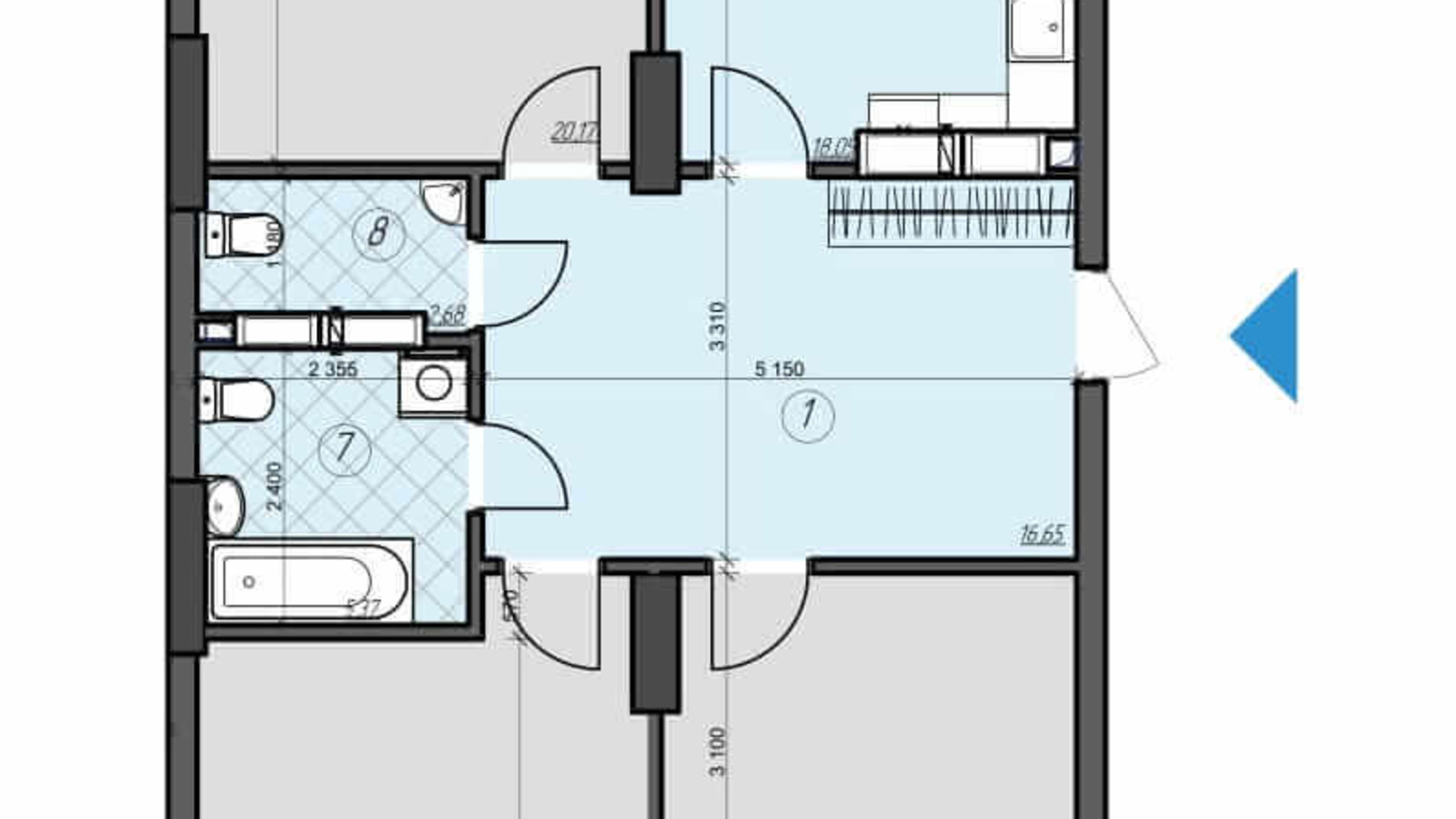 Планировка 3-комнатной квартиры в ЖК Crystal Residence 120.05 м², фото 230421