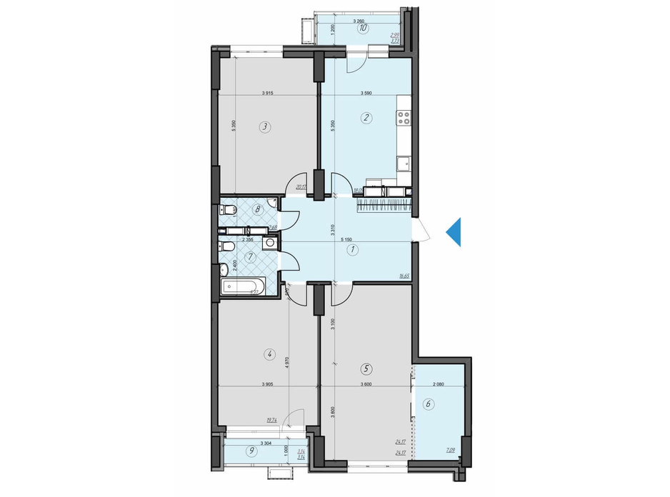 Планировка 3-комнатной квартиры в ЖК Crystal Residence 120.05 м², фото 230421 Планировка 3-комнатной квартиры в ЖК Crystal Residence 120.05 м², фото 230421