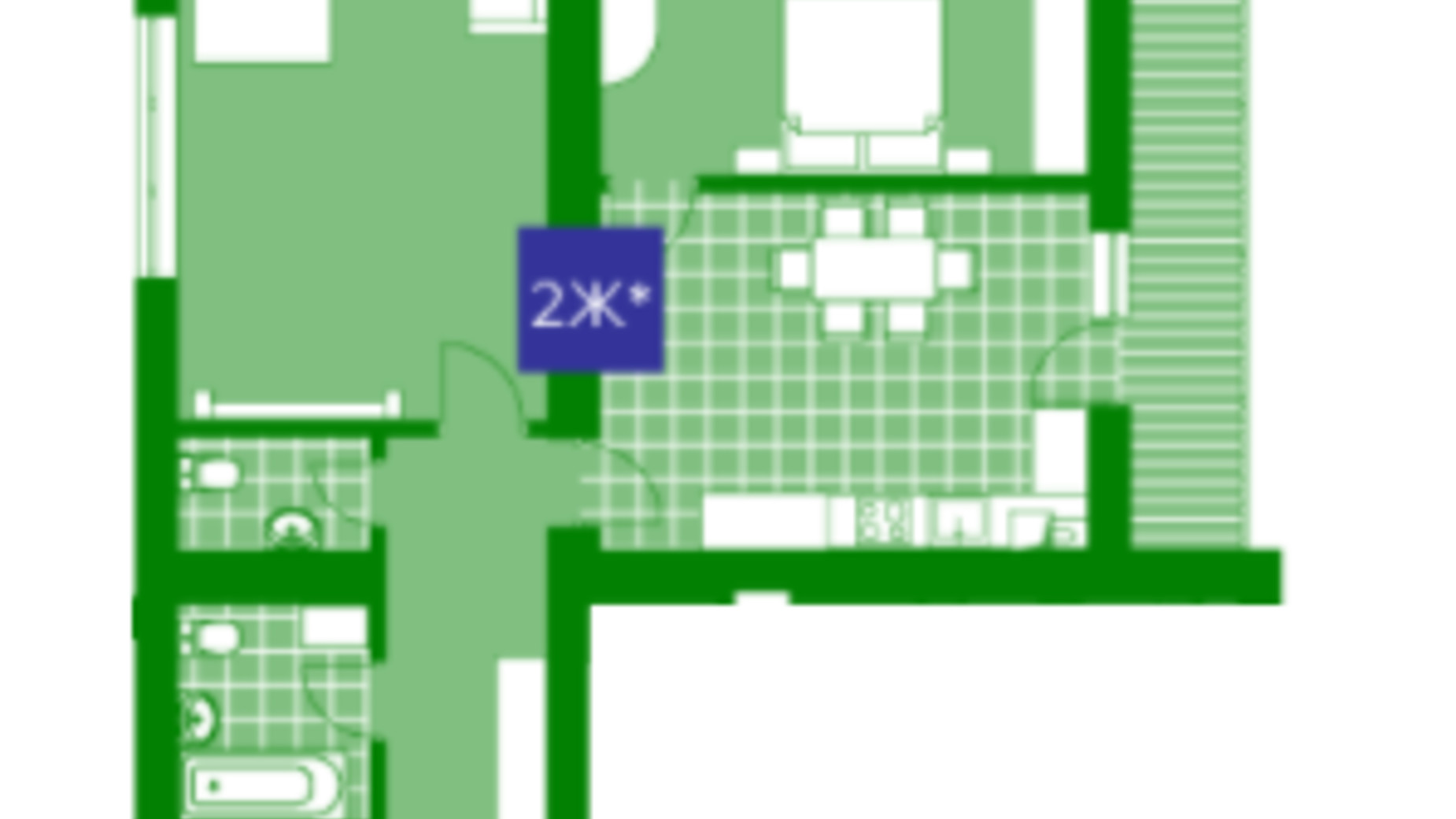 Планировка 2-комнатной квартиры в ЖК Парковый Квартал  71.8 м², фото 230636