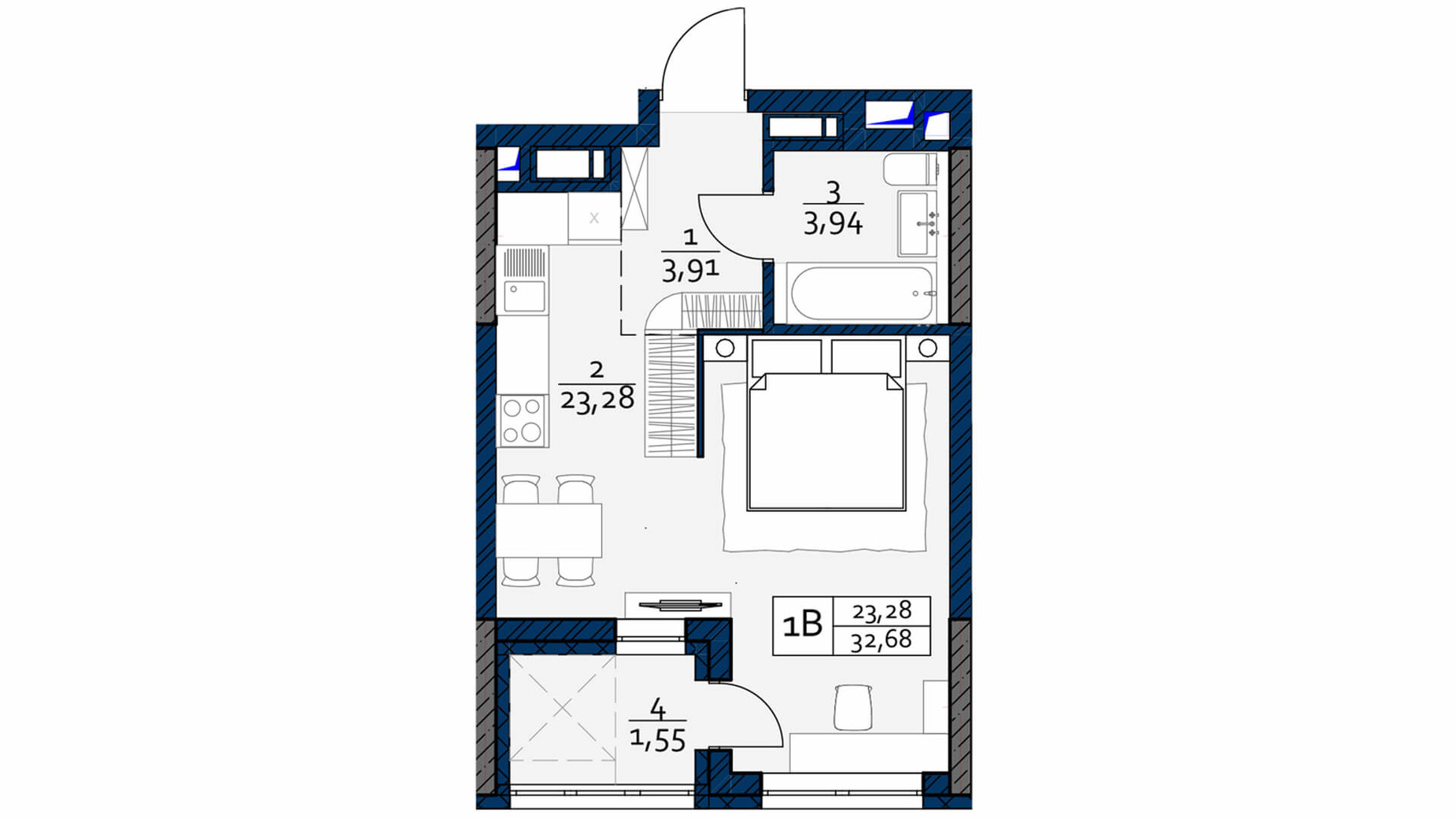 Планування смарт квартири в ЖК Polaris Home&Plaza 32.68 м², фото 230678