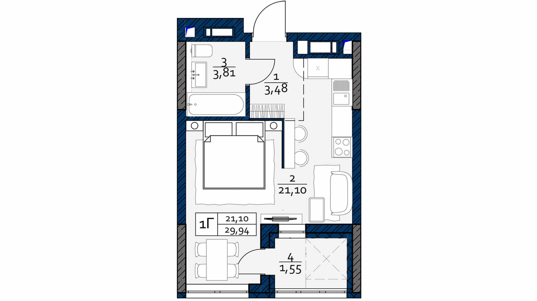 Планування смарт квартири в ЖК Polaris Home&Plaza 29.94 м², фото 230681