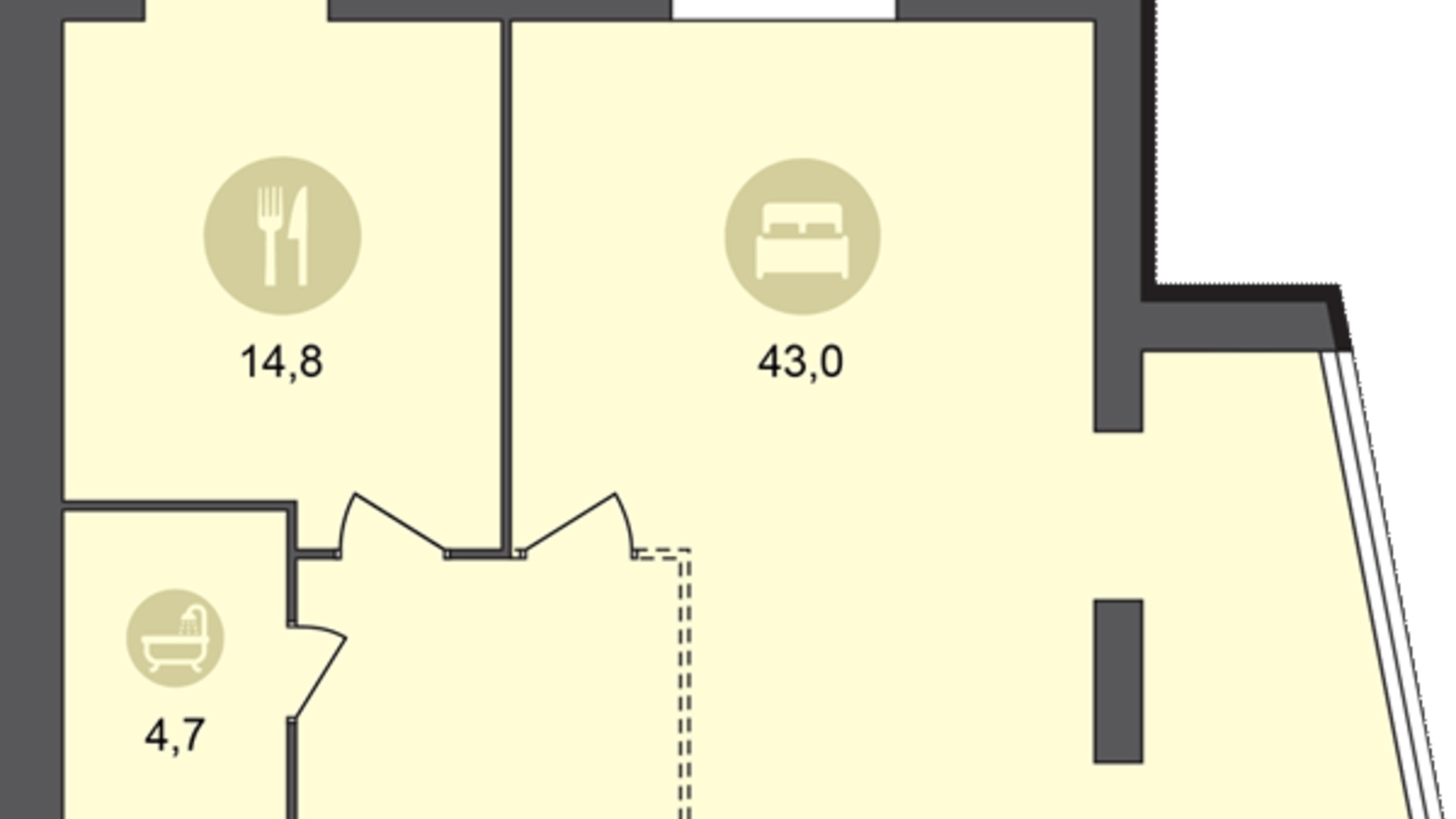 Планування 1-кімнатної квартири в ЖК Щасливий 77.6 м², фото 230696