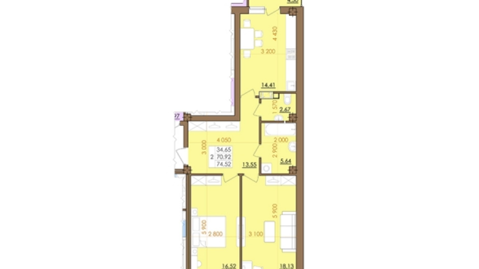 Планировка 2-комнатной квартиры в ЖК Европейский квартал 75 м², фото 230858