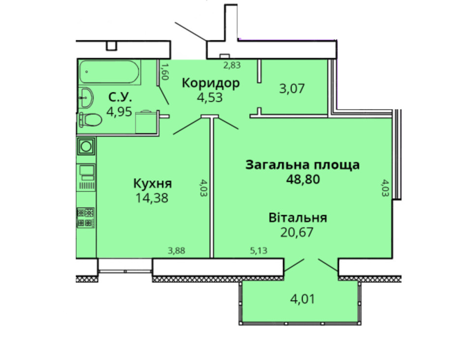 Планування 1-кімнатної квартири в ЖК Прем'єр Хаус 4 черга 51.4 м², фото 231449 Планування 1-кімнатної квартири в ЖК Прем'єр Хаус 4 черга 51.4 м², фото 231449