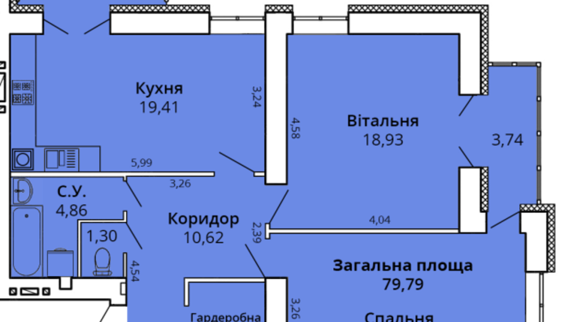 Планування 2-кімнатної квартири в ЖК Прем'єр Хаус 83.73 м², фото 231458