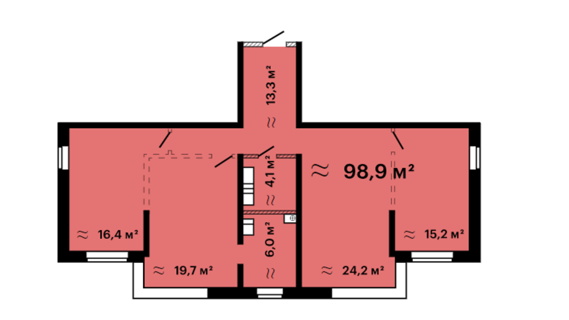 Планування 3-кімнатної квартири в ЖК Mandarin Art 98.9 м², фото 231658