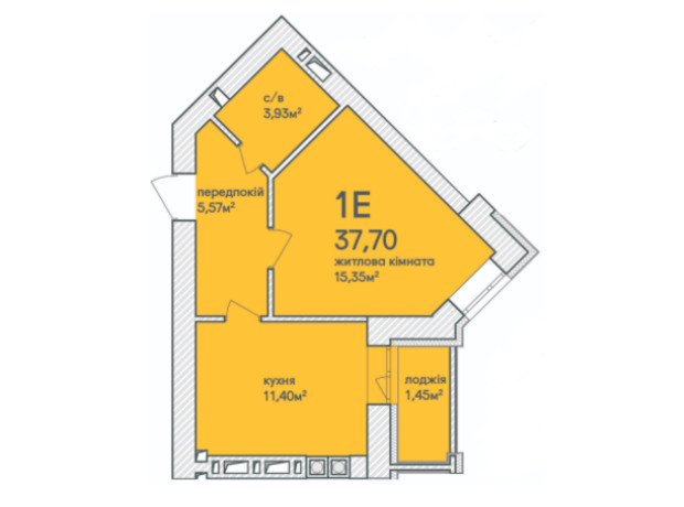 ЖК Синергия Сити (Kvartal Group): планировка 1-комнатной квартиры 41 м²