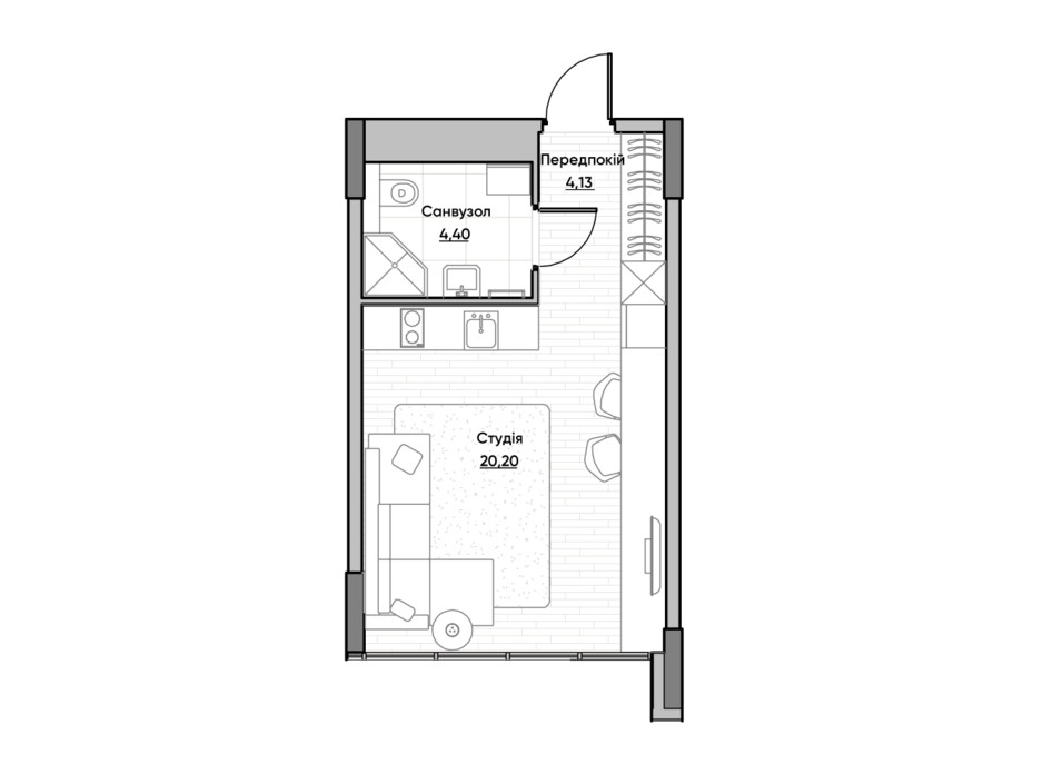 Планировка квартиры студии в ЖК Lucky Land 28.73 м², фото 232158 Планировка квартиры студии в ЖК Lucky Land 28.73 м², фото 232158