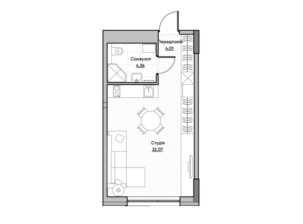 ЖК Lucky Land: планировка 1-комнатной квартиры 30.14 м²