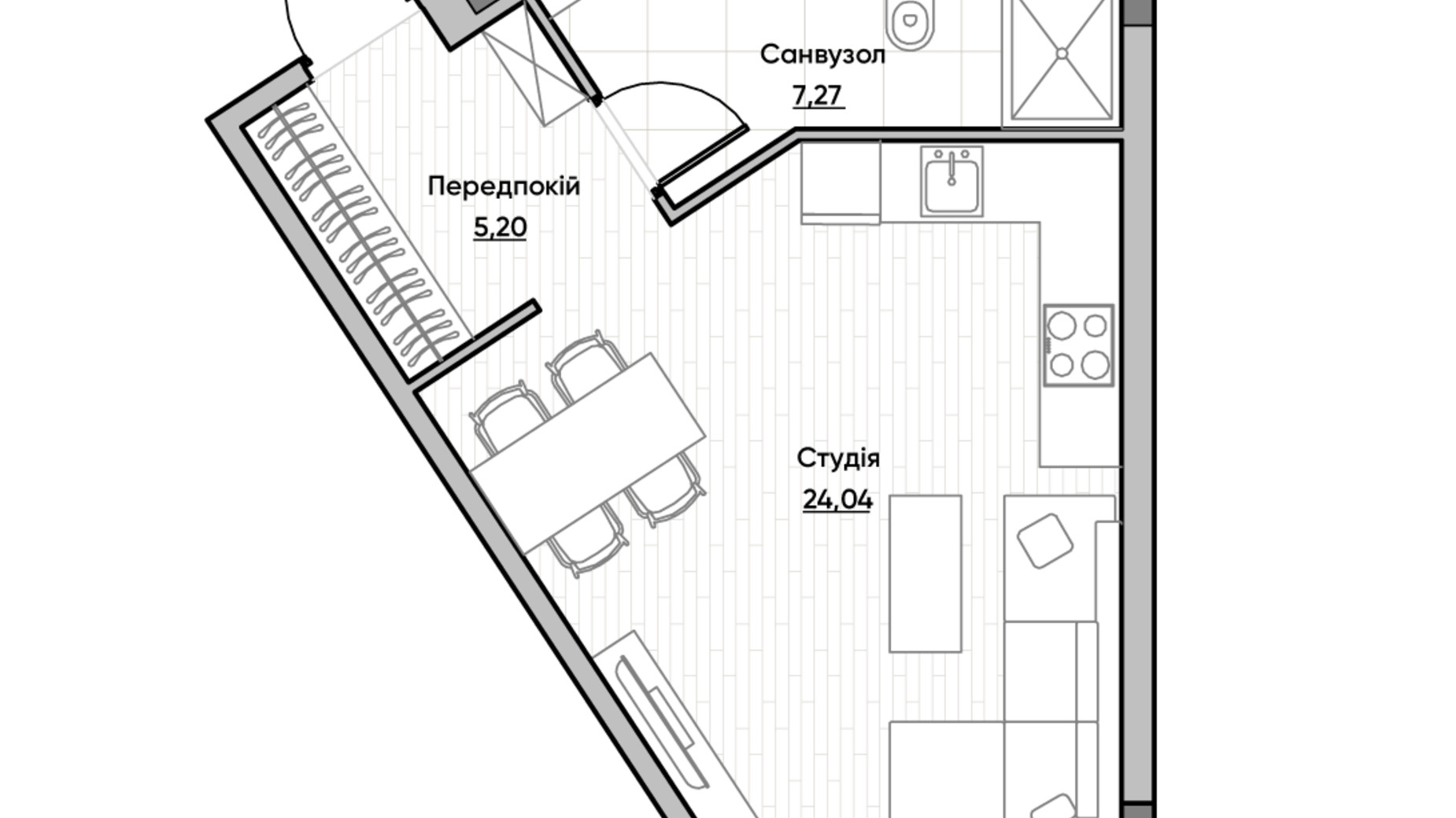Планування 1-кімнатної квартири в ЖК Lucky Land 36.51 м², фото 232162