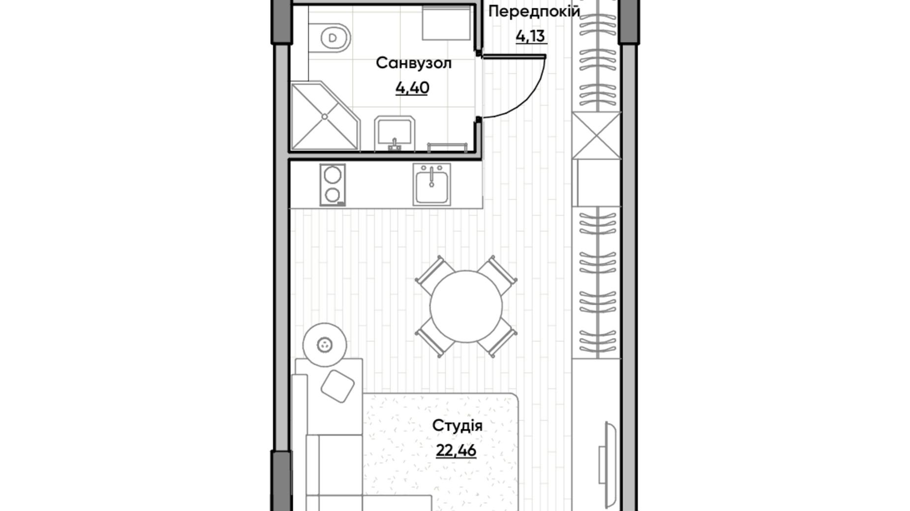 Планування 1-кімнатної квартири в ЖК Lucky Land 30.02 м², фото 232163