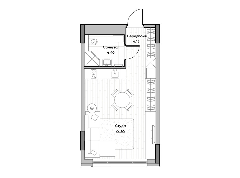 Планировка квартиры студии в ЖК Lucky Land 30.02 м², фото 232163 Планировка квартиры студии в ЖК Lucky Land 30.02 м², фото 232163